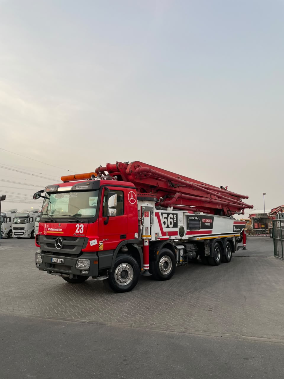 Red Mercedes-Benz Actros 4141 with Putzmeister 56m concrete pump